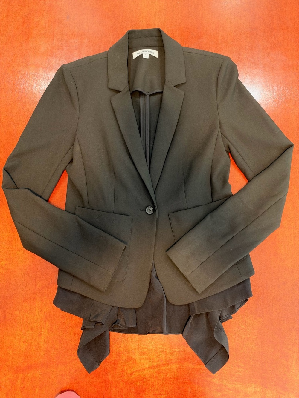 Elizabeth and James Black Tailored Blazer with removable Draped Silk Panels NWOT